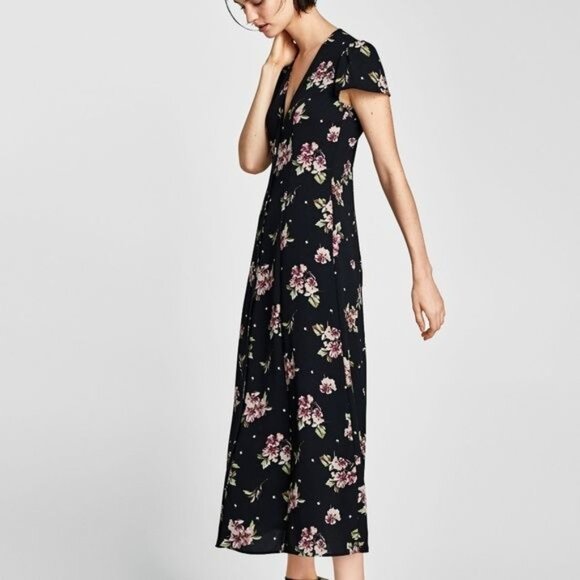 Zara Black Floral Maxi Dress - Picture 10 of 14